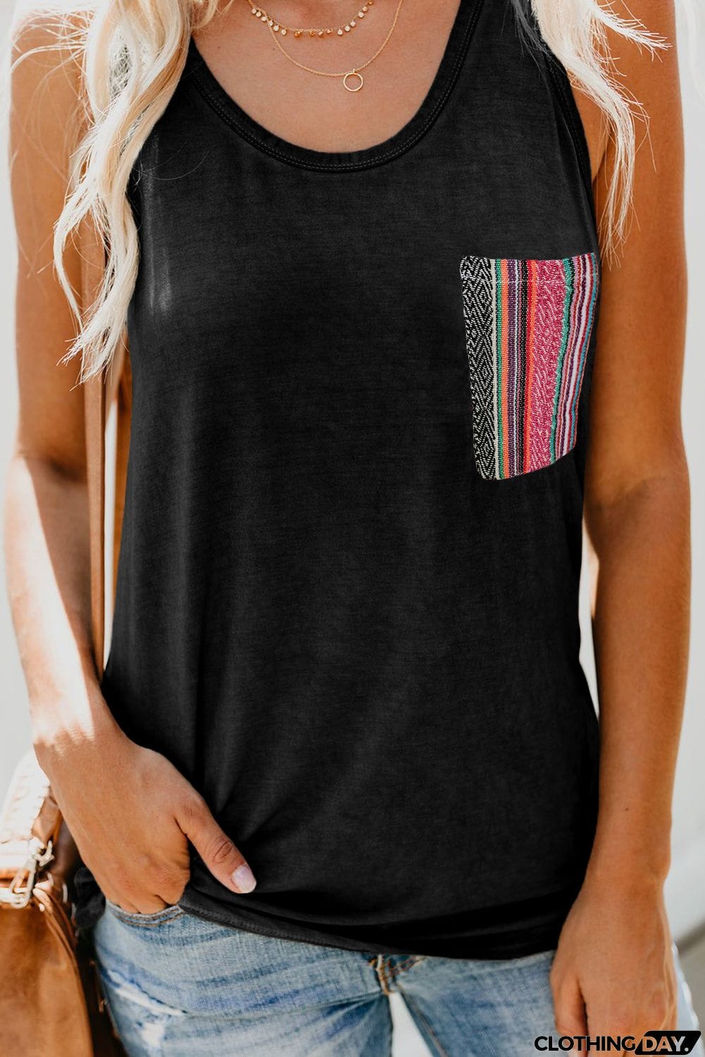 Casual Women Tank Top with Multicolor Pocket
