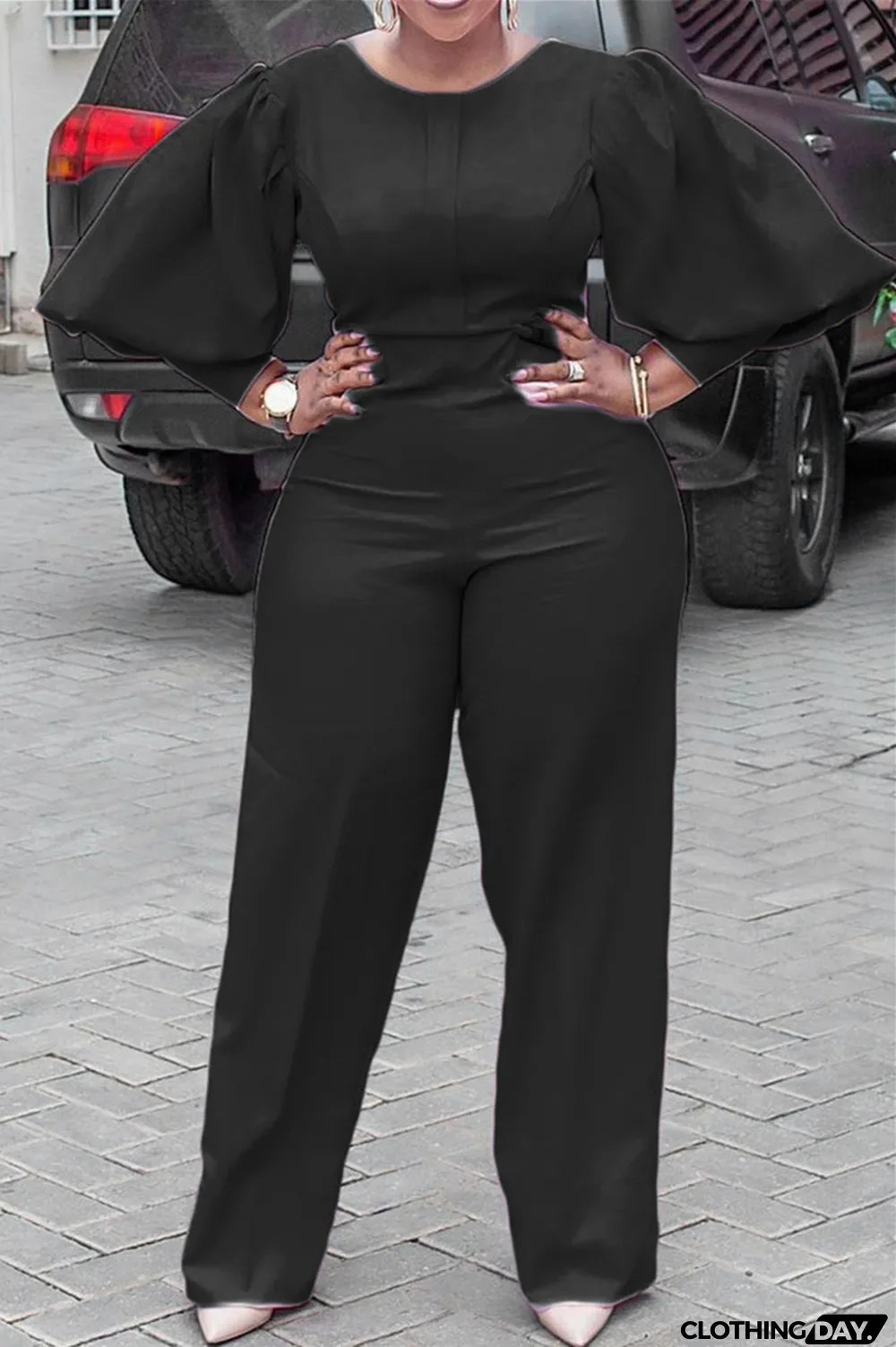 Blue Fashion Casual Solid Basic O Neck Regular Jumpsuits