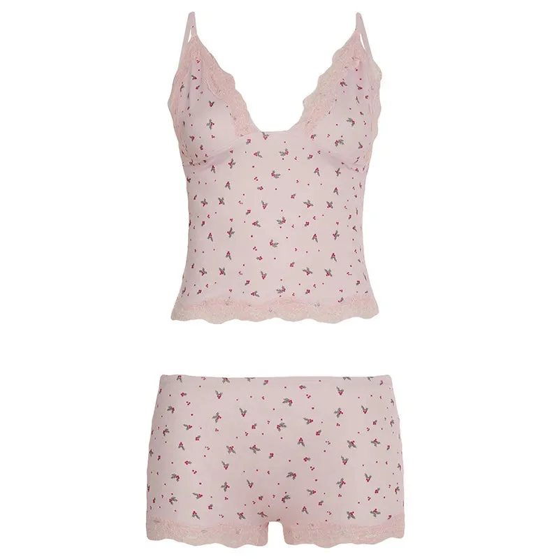Toloer Pink Cami Printed Top And Shorts Pj Sets-Outfit Ideas