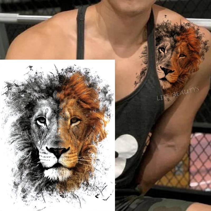 Sdrawing Tiger Cool Temporary Tattoo Sticker Fashion Wolf Waterproof Animal Body Art Arm Fake Removable Tatoo Men Women Personality