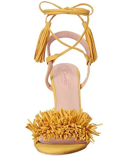 3.94" Ladies Open Toe Suede Leather Sandals Fringed Strappy Stiletto Heel Shoes-vocosishoes