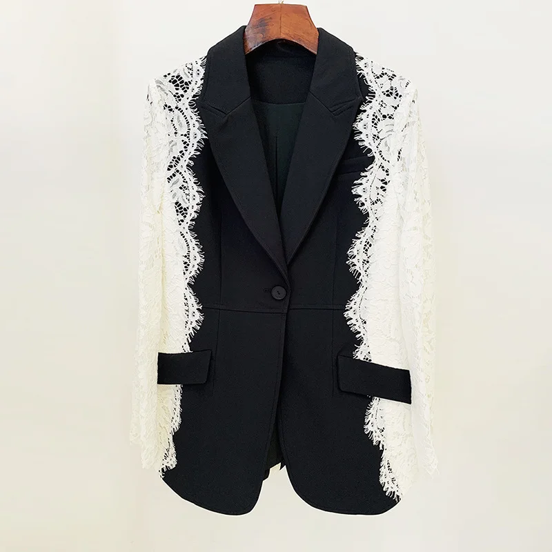 Nigikala Nigikala 2025 New Star Fashion Repair A Buckle Bump Color Lace Spliced Suit Jacket