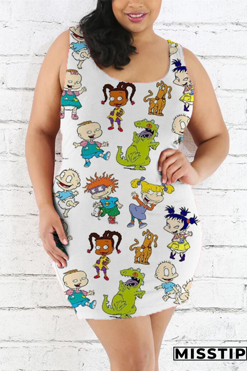 Multicolor Fashion Casual Printed Sleeveless Plus Size Dress