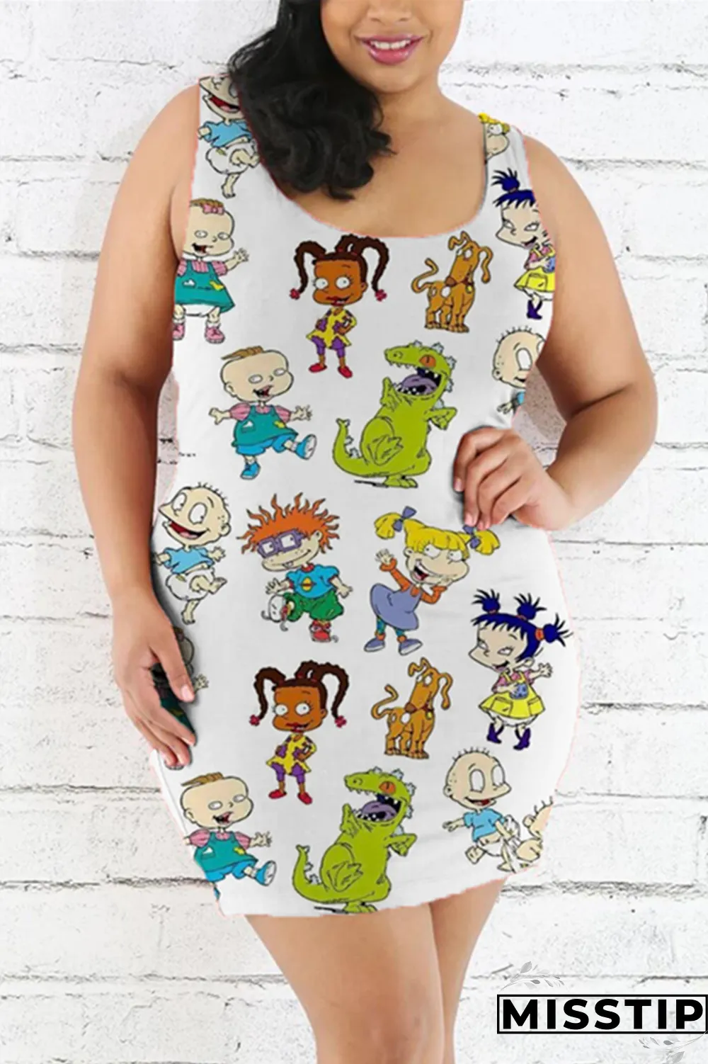 Multicolor Fashion Casual Printed Sleeveless Plus Size Dress