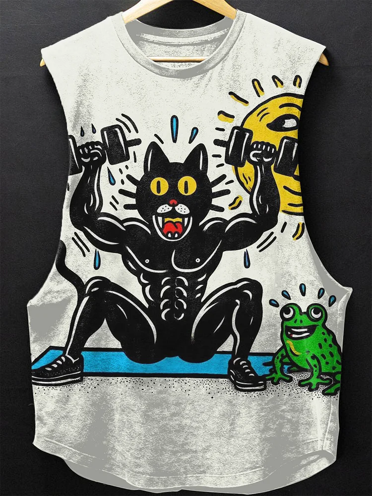 Men's Weightlifting Muscle Cat Printed Tank Top