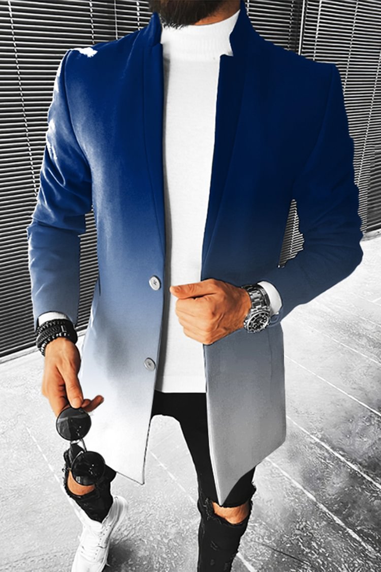 Tiboyz Trendy Blue Gradient Print Coat