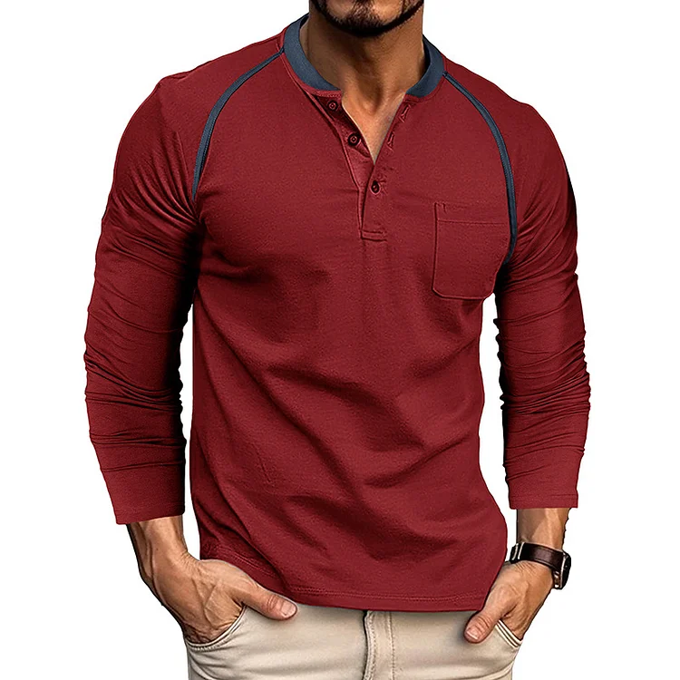 Men's Color Block Henley Shirt