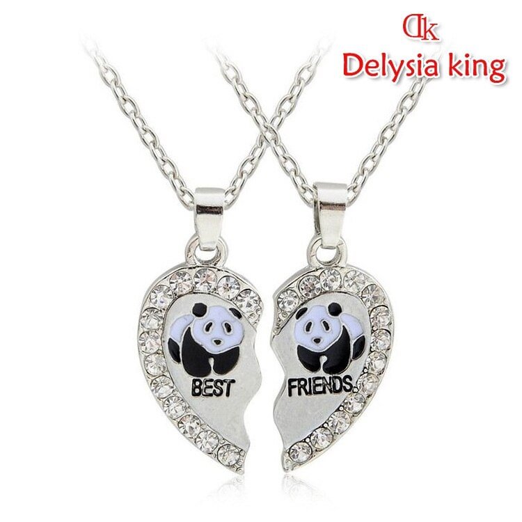 UsmallLifes King 2pcs / Set Panda Two and A Half Love Necklace Cute Inlaid with Crystal Best Friends Pendants US Mall Lifes