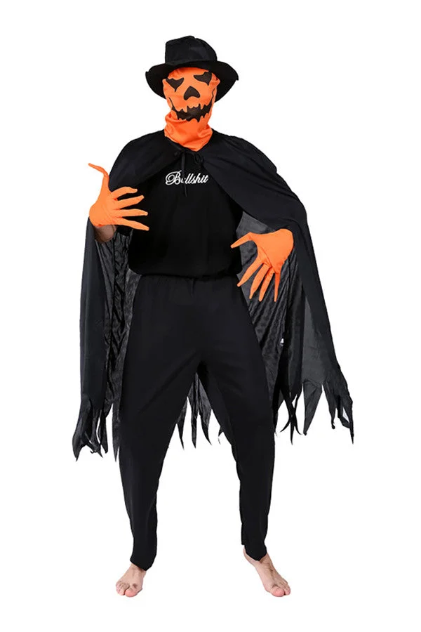 Funny Festival Cosplay Mens Pumpkin Monster Halloween Costume Black-elleschic