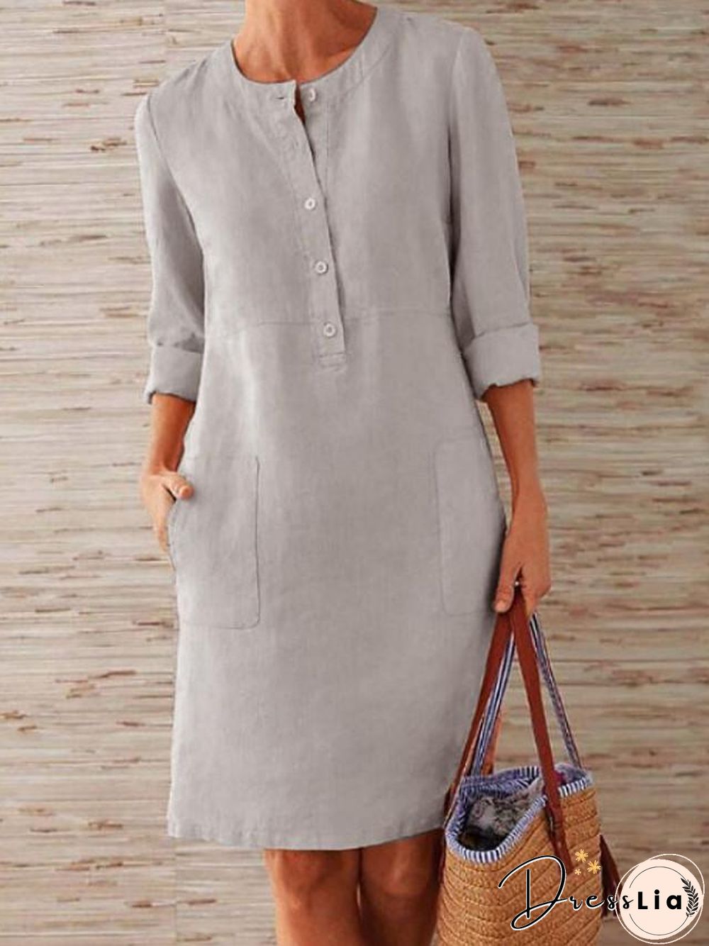 Women's Shift Dress Knee Length Dress - 3/4 Length Sleeve Summer Fall Hot Casual vacation dresses Red Orange Khaki Dark Gray Gray Light Blue S M L XL XXL 3XL 4XL 5XL