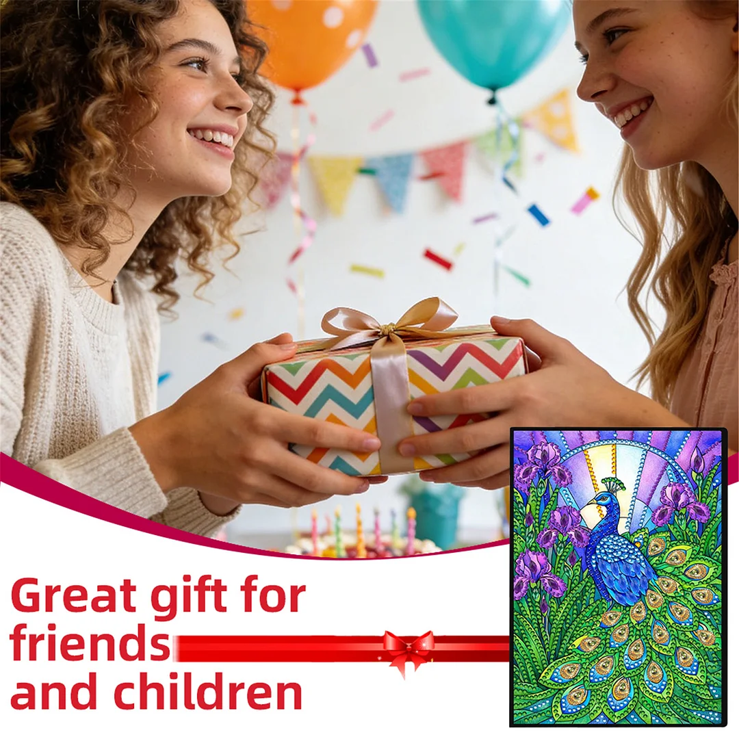 DIY Flower Diamond Painting Journals Notebooks 50 Pages A5 No Lines Special Shaped Diamond Art Kits for Beginners Craft Lovers and Artists (Peacock)