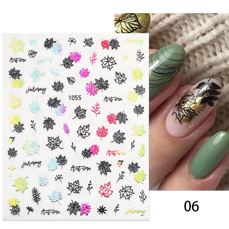 1PC Summer Bronzing Leaf 3D Nail Sticker Iridescent Tropical Leaves Tree Birds Transfer Decals Slider For Nails DIY Decoration