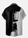 Abstract Art Fashion Black And White Mosaic Cats Print Short Sleeve Shirt