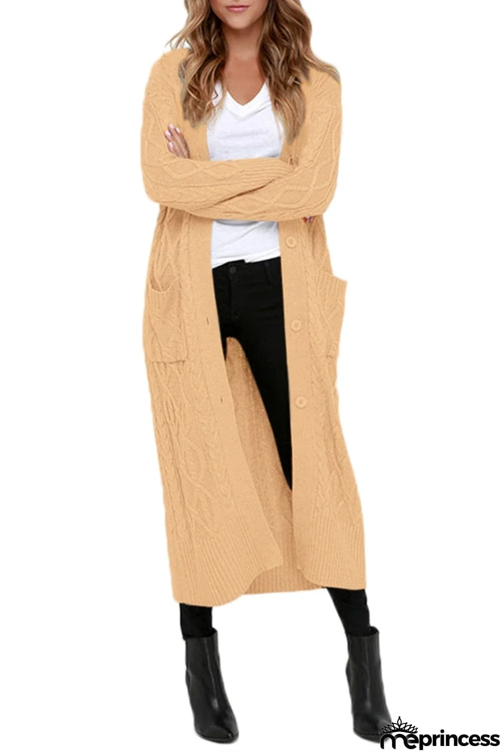 Cable Knit Open Front Long Cardigan