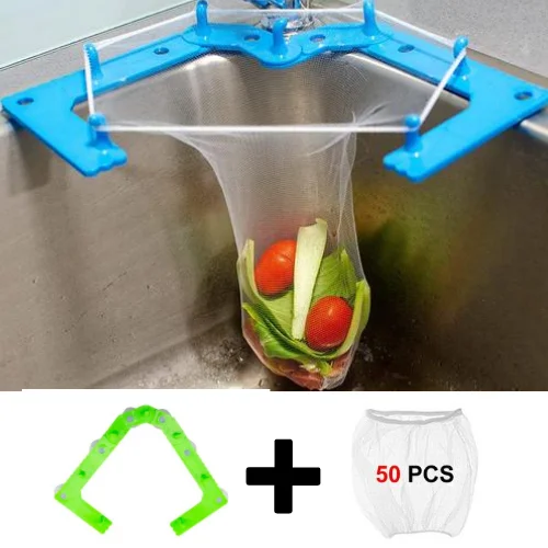 Triangle Drainage Rack Kitchen Sink Strainer Corner Filter Net Hanging Net Special Leftovers Filter With 50 Storage Bags