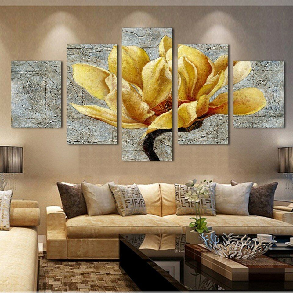 Yellow Golden Flower Orchid canvas Wall Art Picture Gift Home Decor HD Print Poster No Framed 5 Pieces Room Decor Paintings