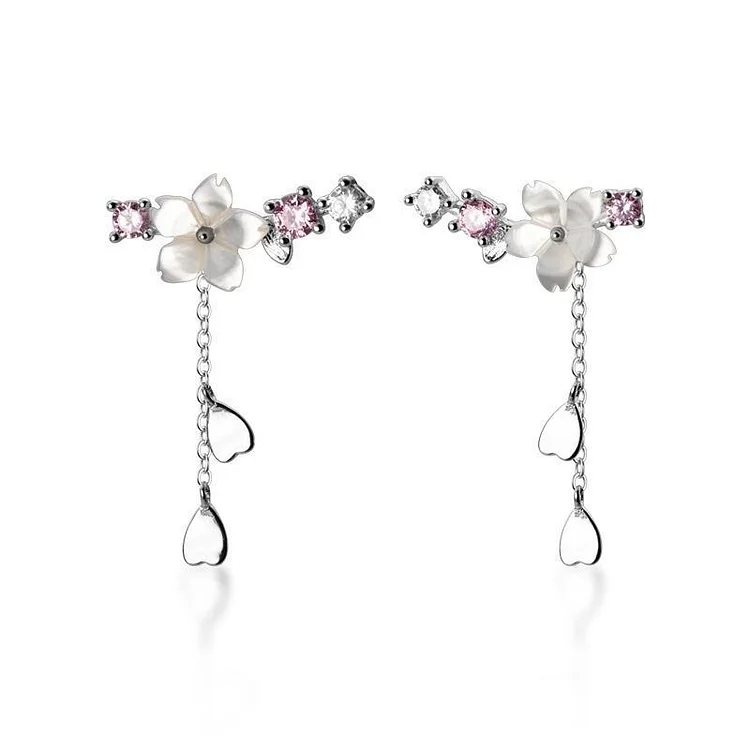 925 Sterling Silver Shell Flower With Diamond Love Tassel Earrings