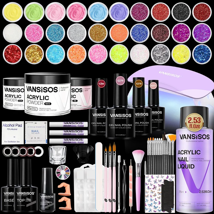 VANSISOS Acrylic Nail Kit with Everything: Beginners Professional Nail Kit Set for Starter Acrylic Nail Set with Drill Powder Nail Art Christmas Gift for Women