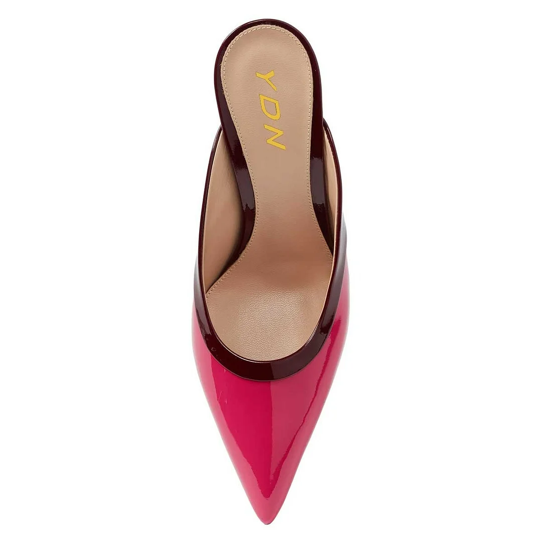 Slip-On Patent Leather Pointed Toe Stiletto Heeled Mules in Hot Pink