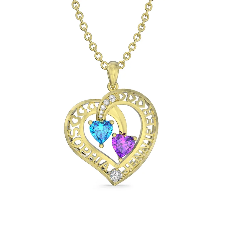 Collier Coeur Bijoux 3D Prénom Personnalisé avec Pierre De Naissance