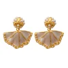 Elegant White Shimmer Fan Shaped Pearl Golden Earrings