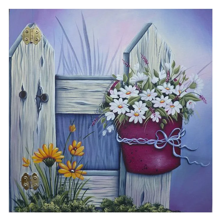 DIY Oil Paint by Numbers Flowers Fence Coded Hand Painted Acrylic  Drawing-591004-Best Cheap
