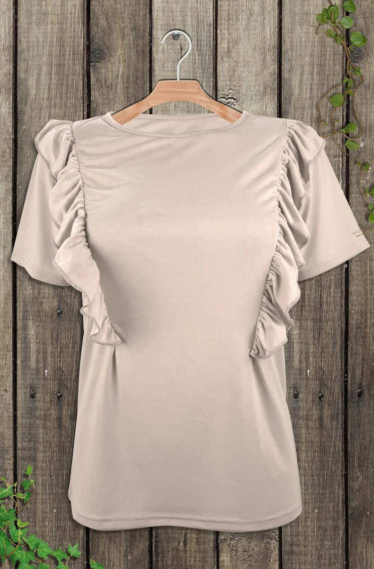 Solid Color Ruffled Short Sleeve T-shirt