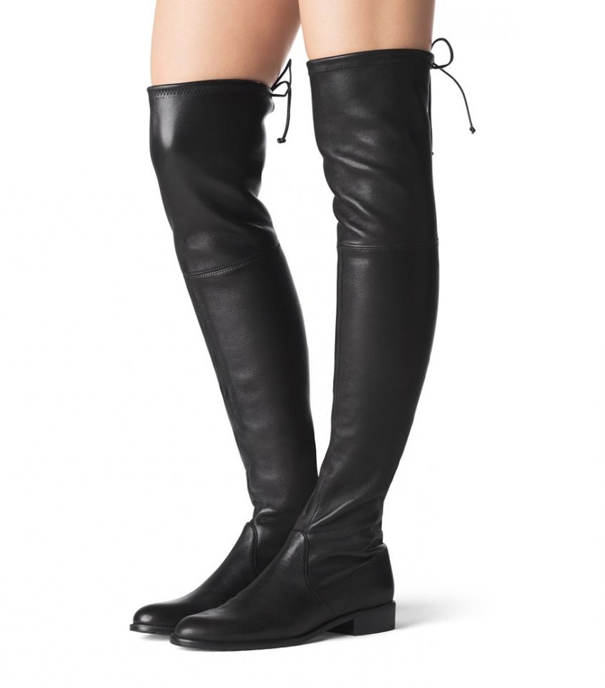 Casual Black Round-Toe Rear Laced Low Heel Tall Boots for Women