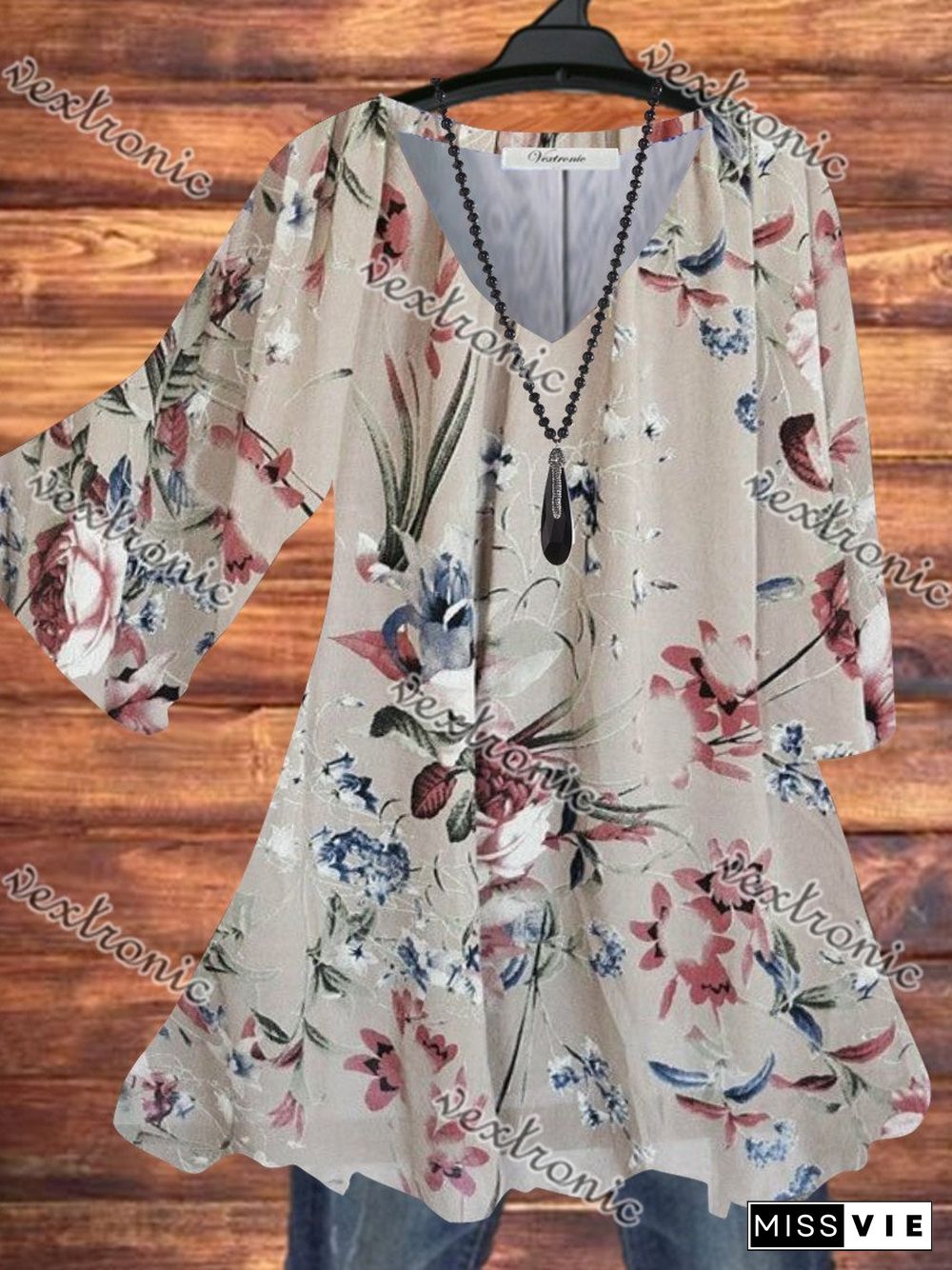 Women Casual Half Sleeve V-neck Floral Printed Top