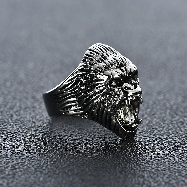 Men's Roaring Gorilla Diamond Titanium Steel Ring