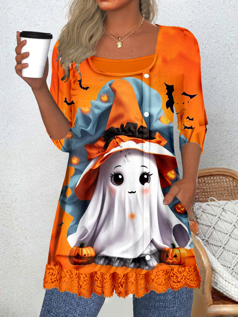 Women Long Sleeve V-neck Graphic Floral Printed Top