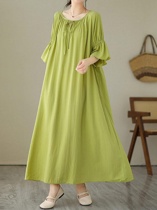 Short Puff Sleeve V neck Solid Color Oversize Maxi Dress