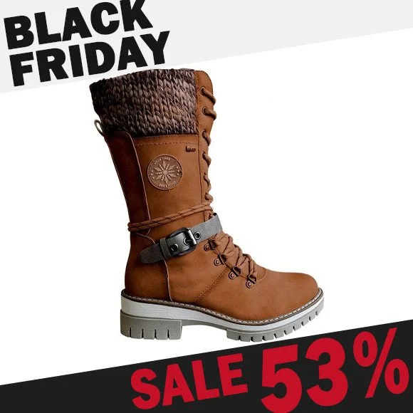 AVERY - WOMEN BUCKLE LACE KNITTED MID-CALF BOOTS