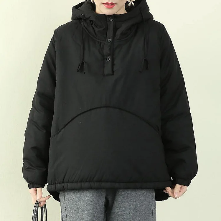 Elegant black women parka plus size snow jackets hooded drawstring coats