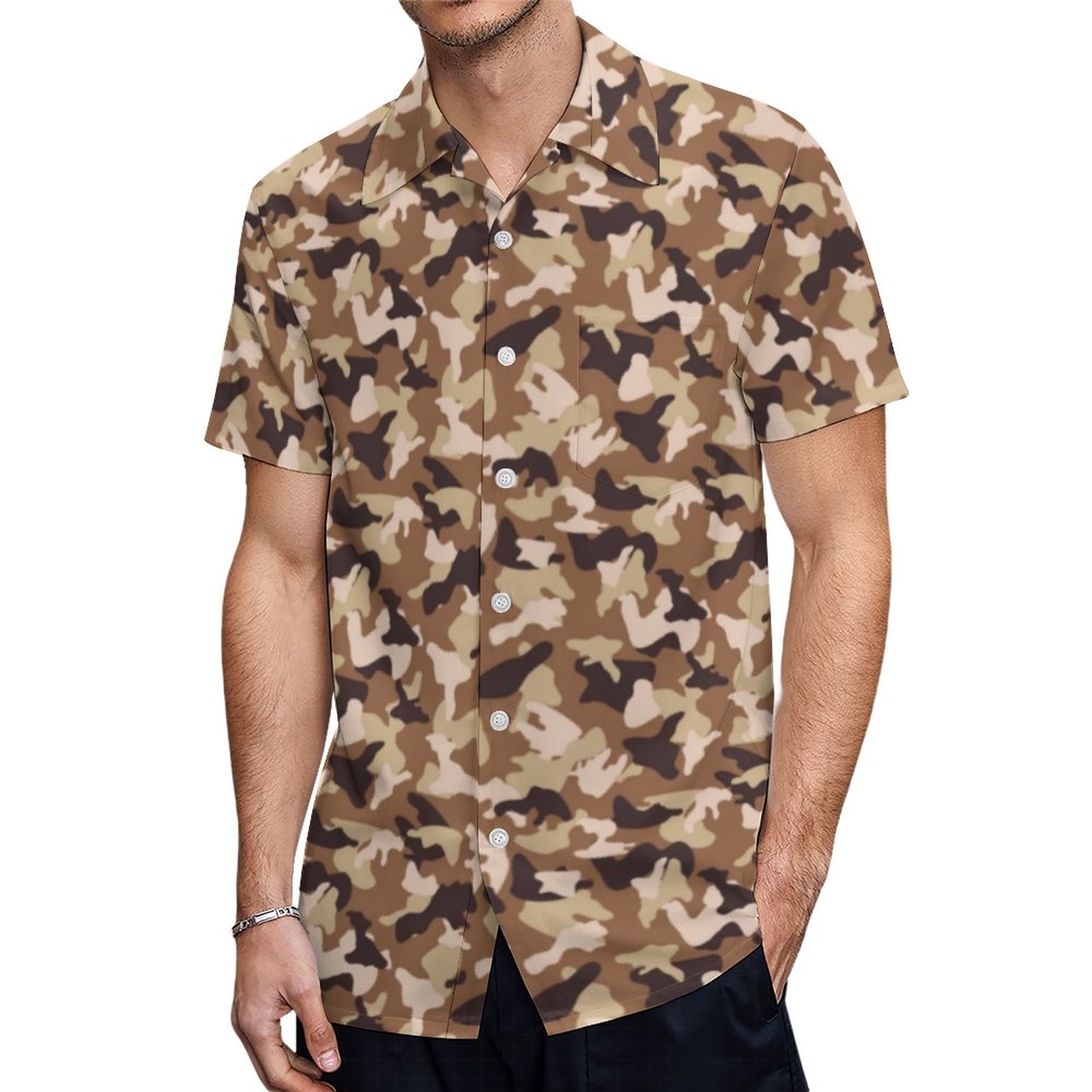 Marines Style Brown Tones Camouflage Hawaiian Shirt Mens Button Down Plus Size Tropical Hawaii Beach Shirts