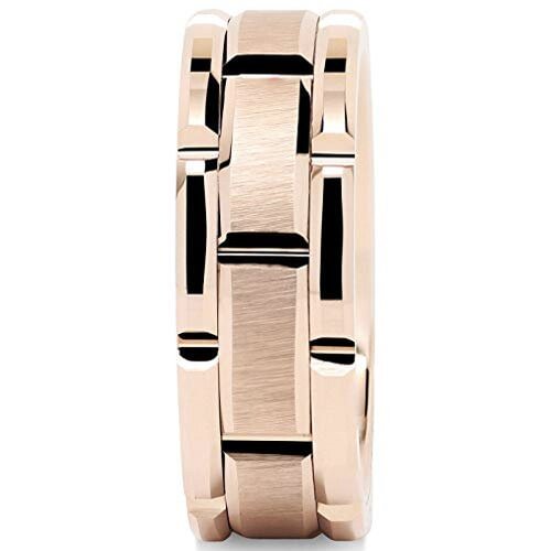 Gold Brick Pattern Women's Or Men's Tungsten Carbide Wedding Band Faceted Rings,Tungsten Rose Gold Brick Pattern Comfort Fit Grooved Ring Mens And Womens For 4MM 6MM 8MM 10MM