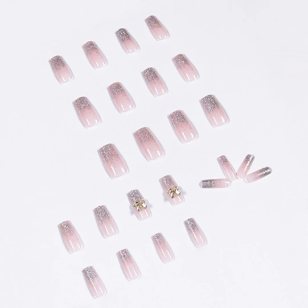 24pcs Bow Tie Fake Nails Full cover Fake Nails Glue DIY Manicure Nail Art Tools-Nail Inspo