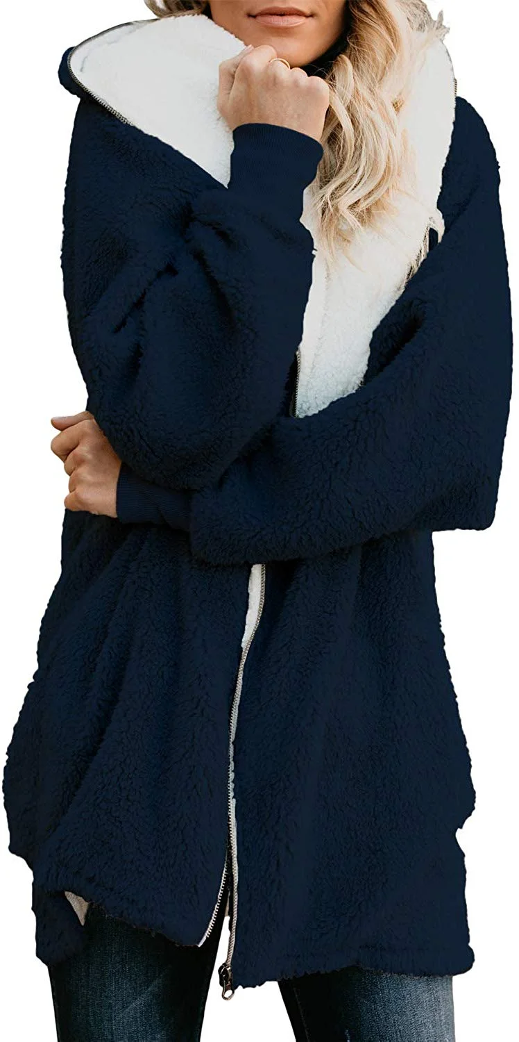 Wool Coats Lapel Plush Jacket Oversized Jacket with Pockets Womens Winter Coats