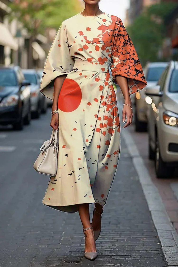 Women's Sun Art Print Midi Dress