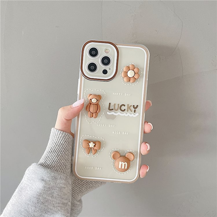 JORINALSAY Transparent bear mobile phone case cartoon cute all-inclusive lens suitable for iPhone silicone anti-drop
