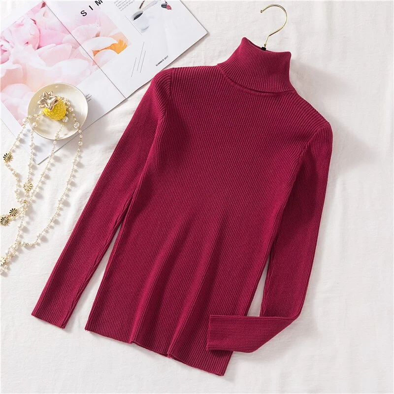 2020 Autumn Winter Thick Sweater Women Knitted Ribbed Pullover Sweater Long Sleeve Turtleneck Slim Jumper Soft Warm Pull Femme