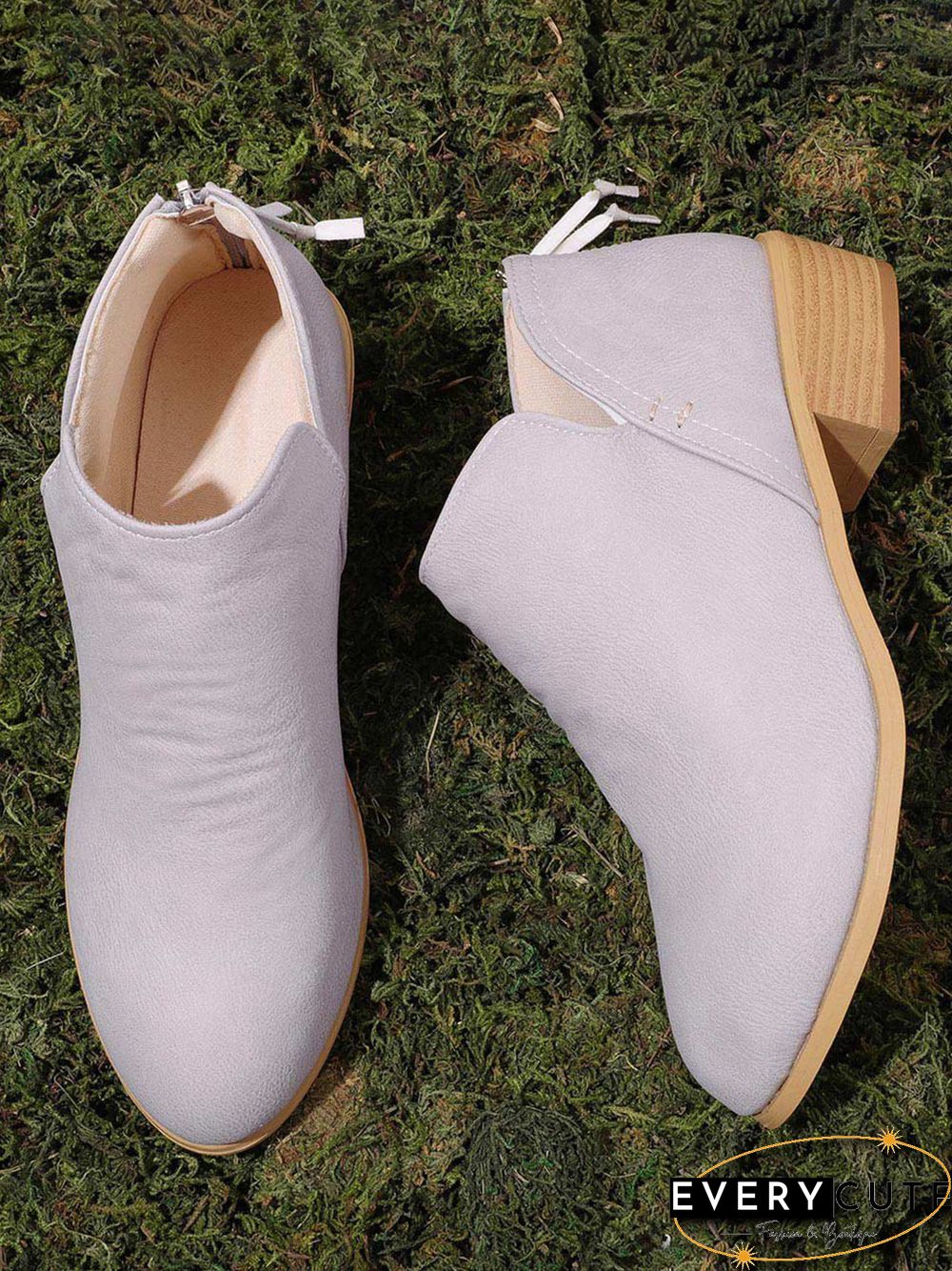 Pu Chunky Heel Zipper Pumps
