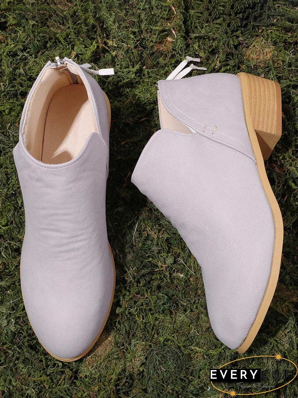 Pu Chunky Heel Zipper Pumps