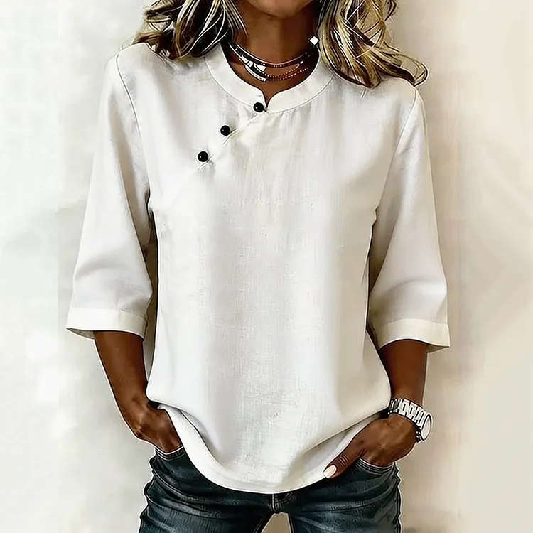 Women's Solid Color Collared Puff Sleeve Blouse