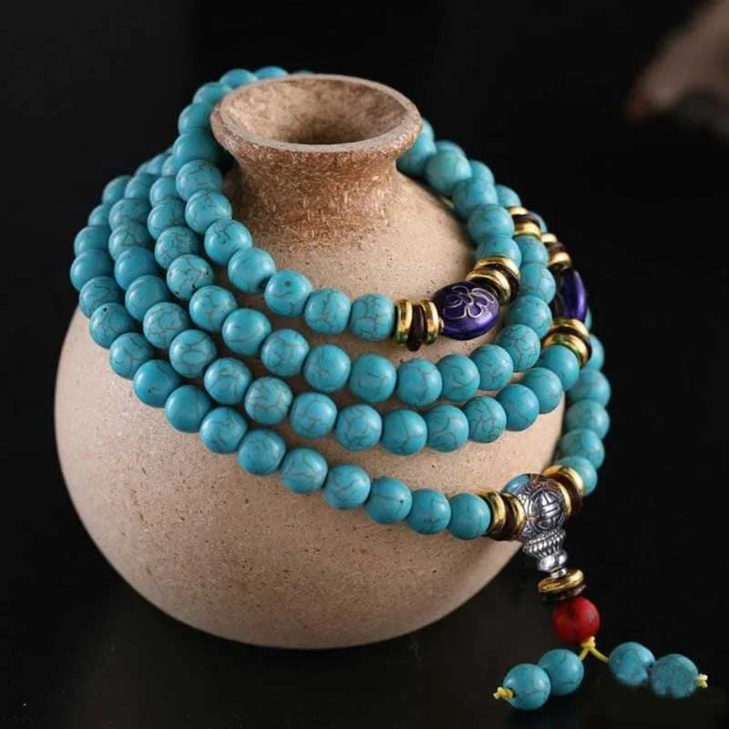 Red Turquoise Amber Turquoise Bead Protection Bracelet Necklace Mala