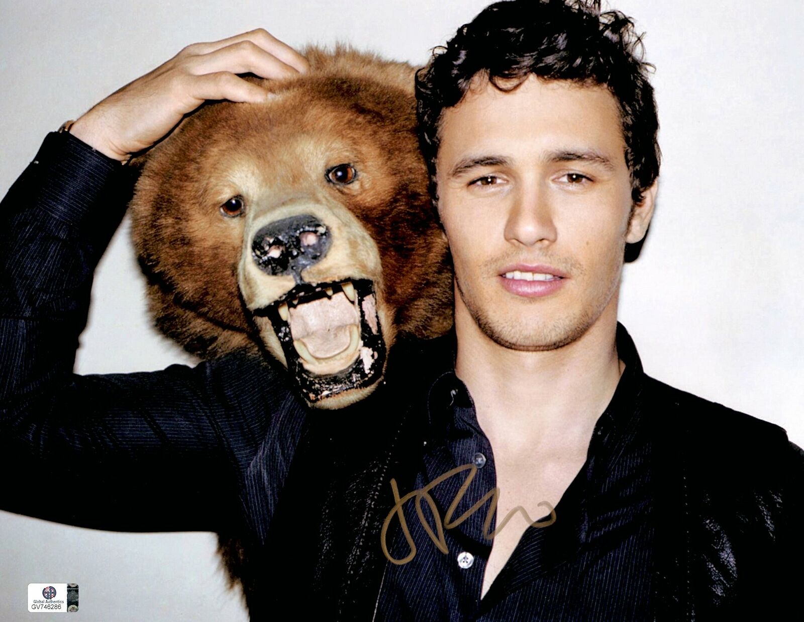 James Franco Signed Autographed 11X14 Photo Poster painting Young Holding Bear Head GV746286
