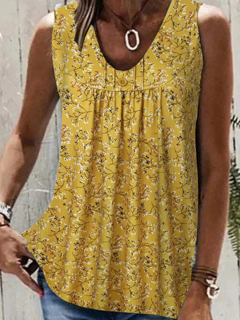 Women Sleeveless V-neck Floral Printed Graphic Top