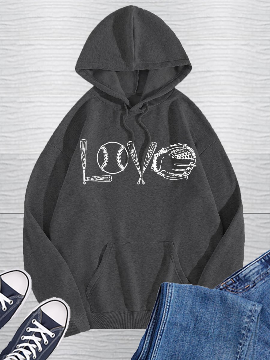 Love Baseball Print Pullover Hoodie