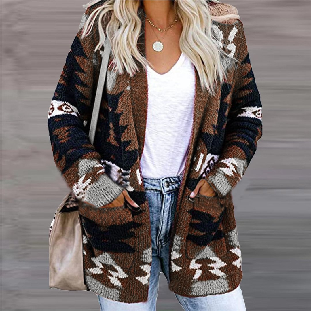 Oversized Christmas Print Knit Cardigan