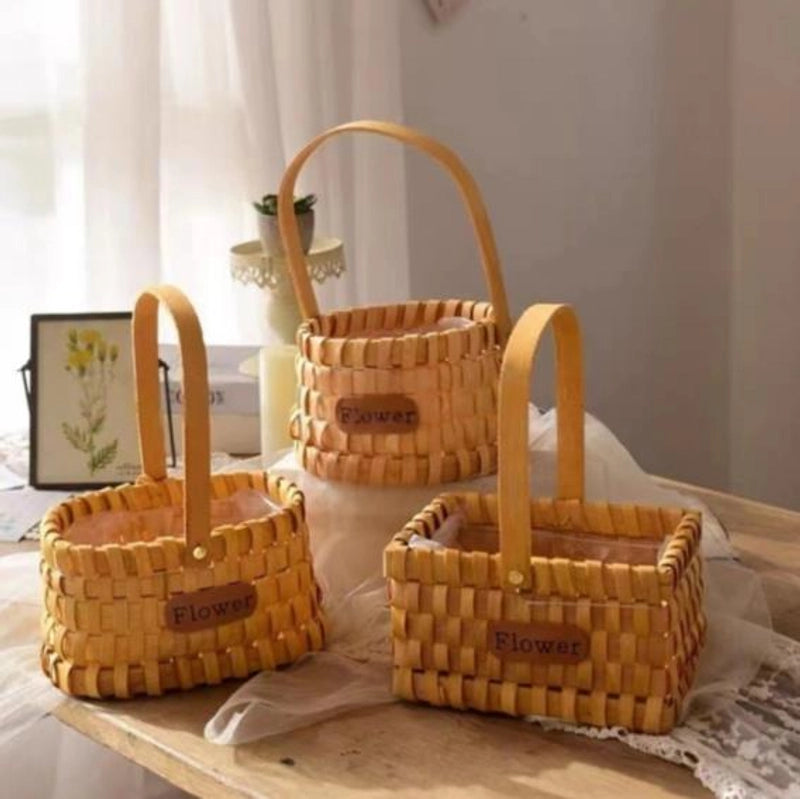 Pastoral Bow Knot Wood Storage Basket
